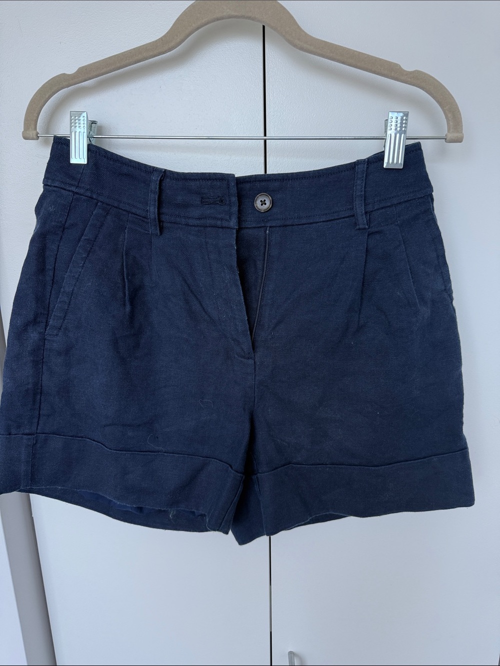 J. Crew Navy Pleated High-Rise Cotton Shorts